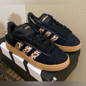 NWT Adidas Grand Court Aplha 00s Black Leather Brown Leopard Sneaker Sz 10
